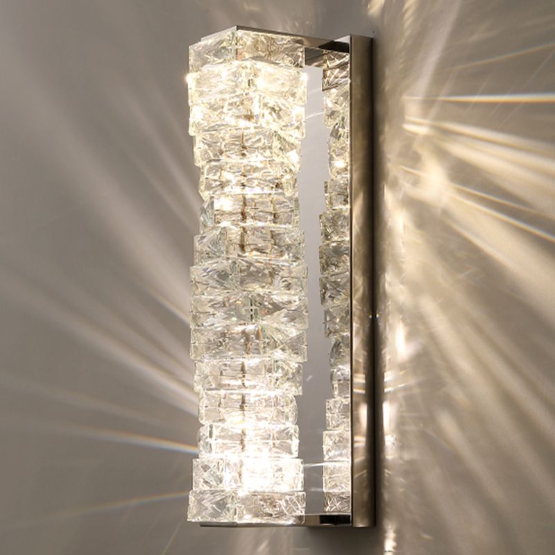 Postmodern Style Wall Light Geometric Crystal Wall Sconce in Silver for Bedroom