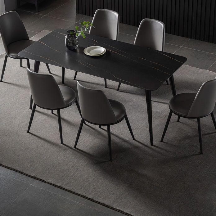 Modern Dining Table Set 1/4 Pcs Sintered Stone Dining Table with Faux Leather Chairs