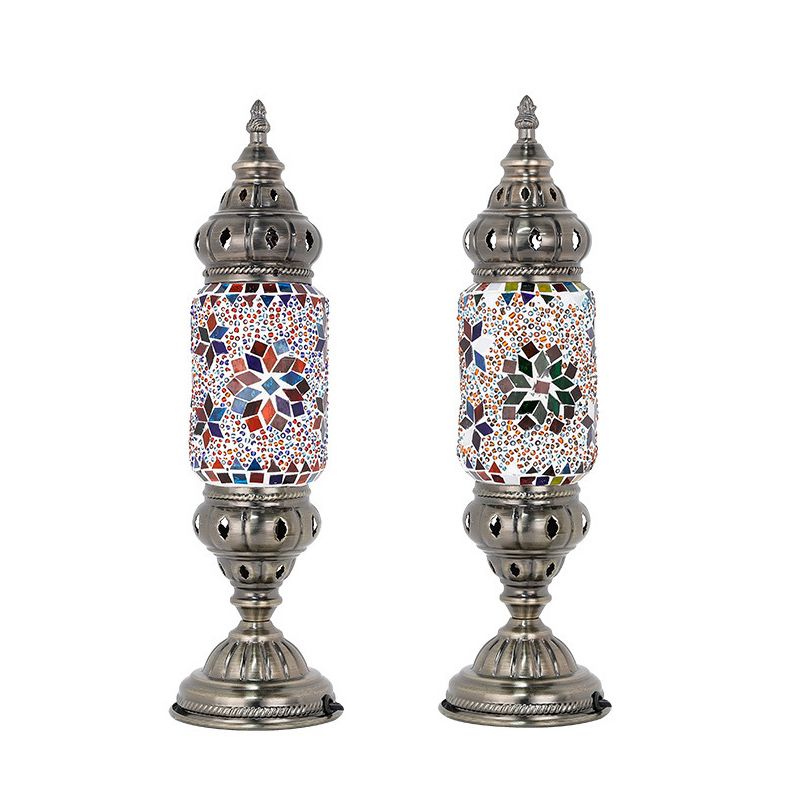 Moroccan Cylindrical Table Light 1-Bulb Handcrafted Mosaic Glass Night Stand Lamp