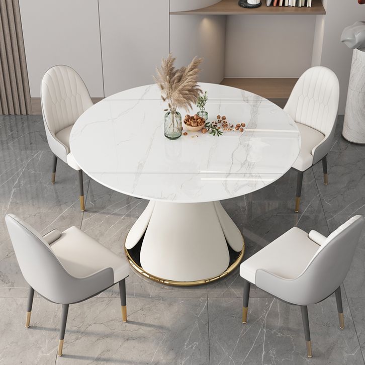 53'' Luxury Sintered Stone Dining Table Extendable Rectangle Table with Metal Pedestal