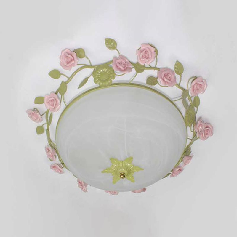 19 "/23" W vert 3 lumières encastré style campagnard bol en verre dépoli plafonnier pour salon