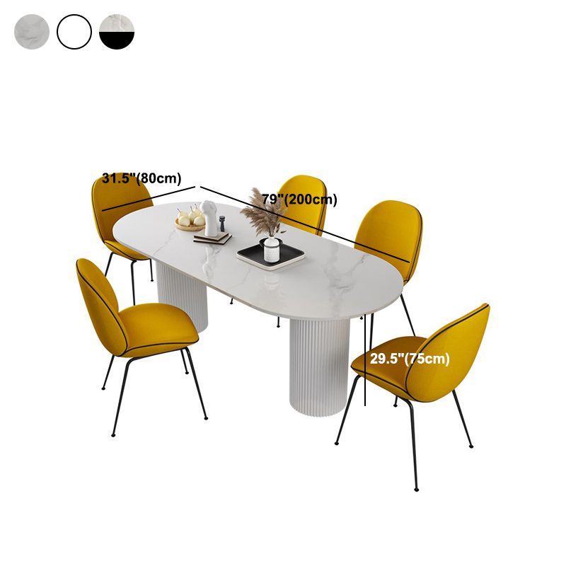 Oval Sintered Stone Dining Table Modern White-black Furniture with Double Pedestal Base