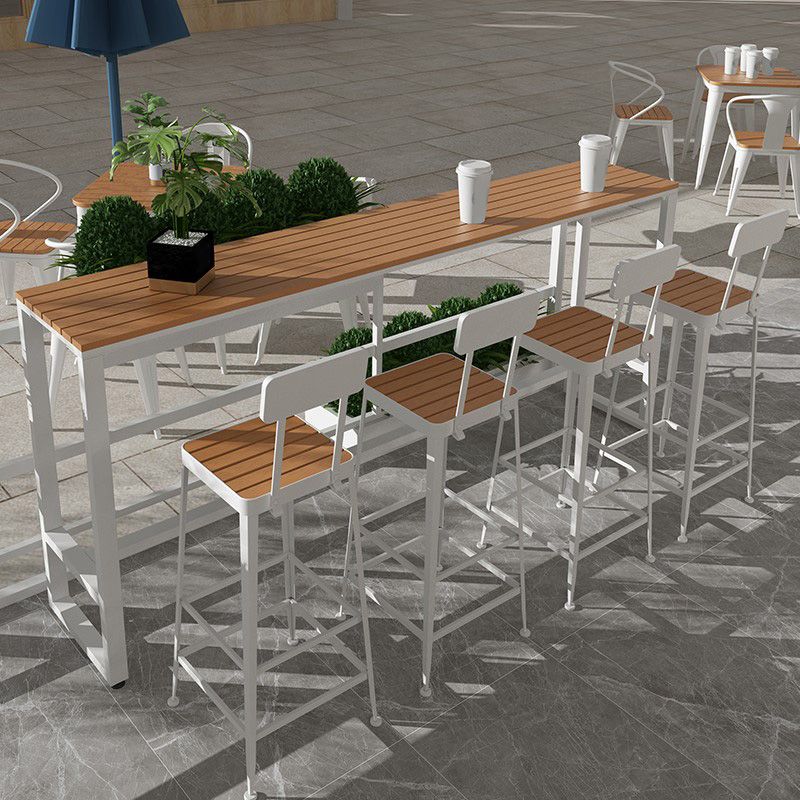 Modern Bar Height Table Metal and Wood Bistro Bar Table with White Base