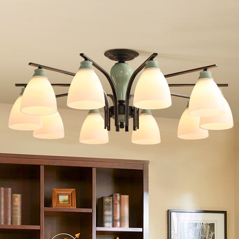Opal Glass Bell Flush Mount kroonluchter klassieke woonkamer semi -spoeling licht armatuur in lichtgroen