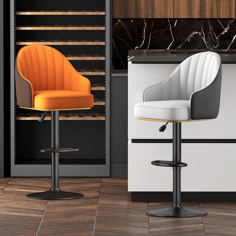 Adjustable Height Counter & Bar Stool Indoor Leather Bucket Footrest Stool