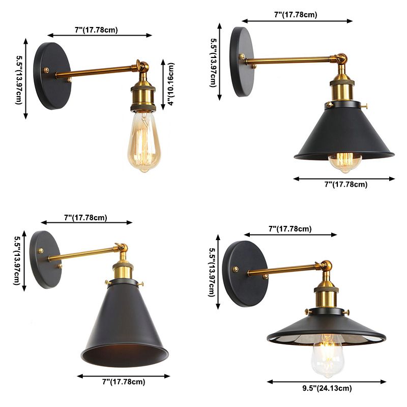 Retro Style Geometric Wall Light Metal Shade Black Wall Sconce for Restaurant