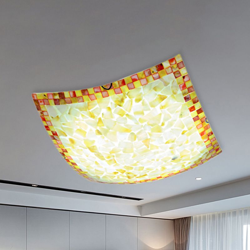 Plafonnier LED en mosaïque Tiffany, Beige/blanc/gris clair, carré incurvé, 12/16 pouces, pour couloir