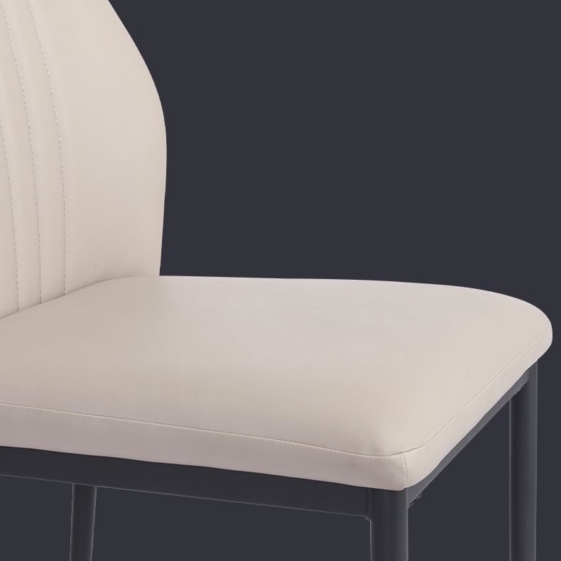 Scandinavian Style Leather Dining Chairs Solid Back Armless Dining Chairs for Kitchen (Set of 2)