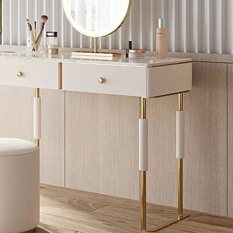 Glam Make-up Vanity with 2 Storage Drawers White Wood Vanity Set, 15.74" Wide