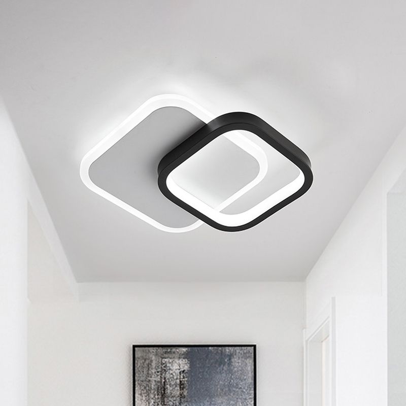 Black-White 2 Squares Small Ceiling Lamp Modern Acrylic LED Flush Mounted Lighting for Corridor