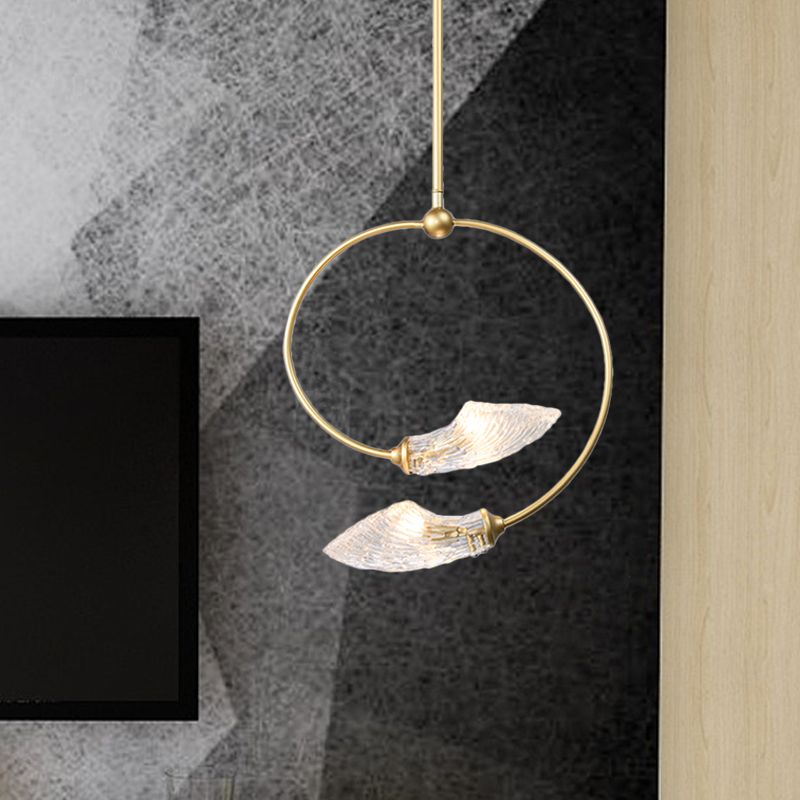 Wirry Blütenkronleuchterbeleuchtung minimalistisches klares Glas 2 Lampen Gold Hanging Pendant Light