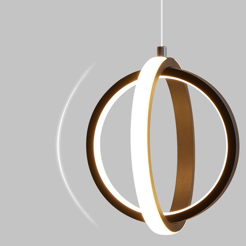 Black Simplicity Circle Hanging Light Kit Metal Luz de techo de 1 luz para dormitorio