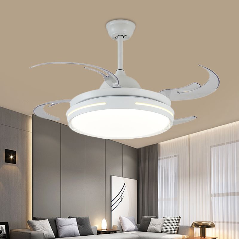 Luz de ventilador de techo redondo blanco LED acrílico modernista 42 "de ancho de la sala de estar de la sala de estar con 8 cuchillas