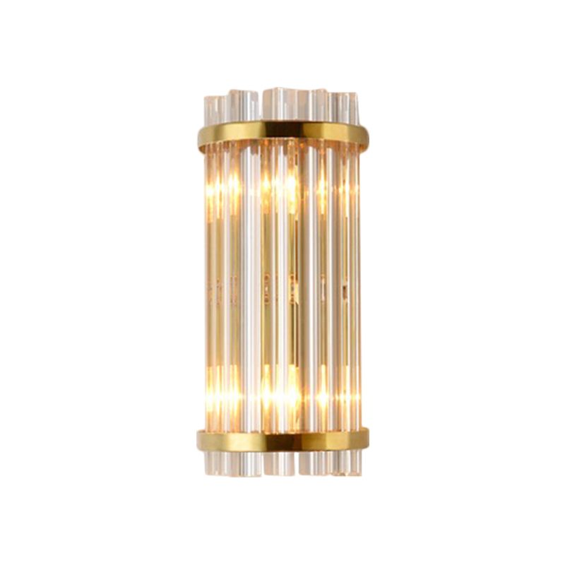 Modernist 2 Lights Wall Lamp Gold Cylinder Wall Mount Lighting with Clear Crystal Rod Shade