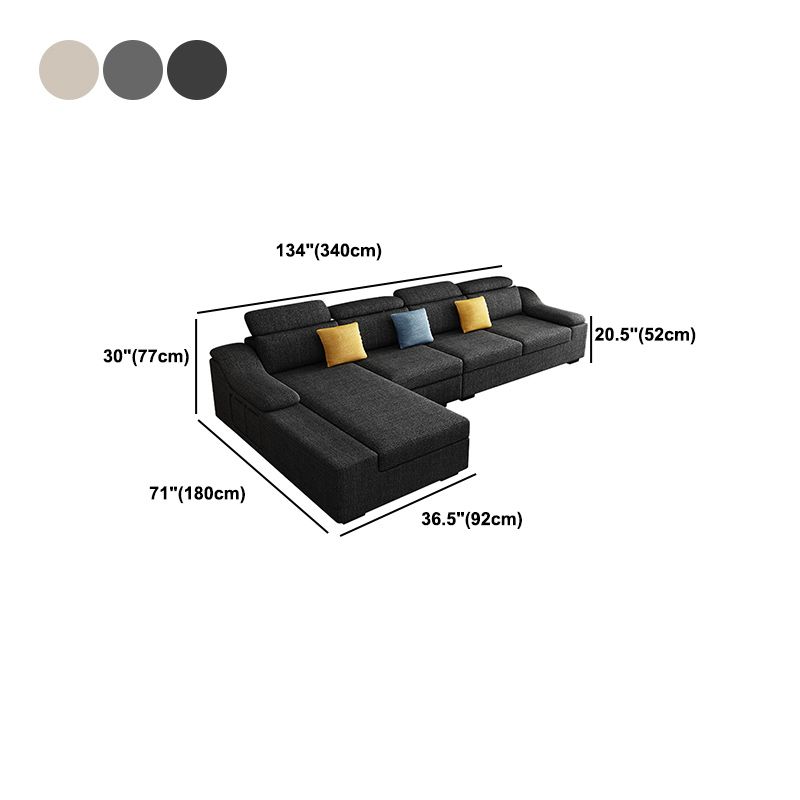 Linen 4-Seater Sectional Sofa with Sloped Arms for Living Room