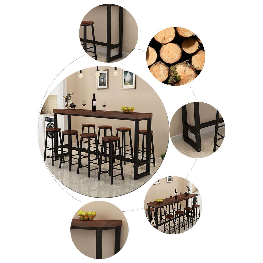 Industrial Bar Table Set 1/5/9 Pieces Solid Wood Pub Table Set for Indoor