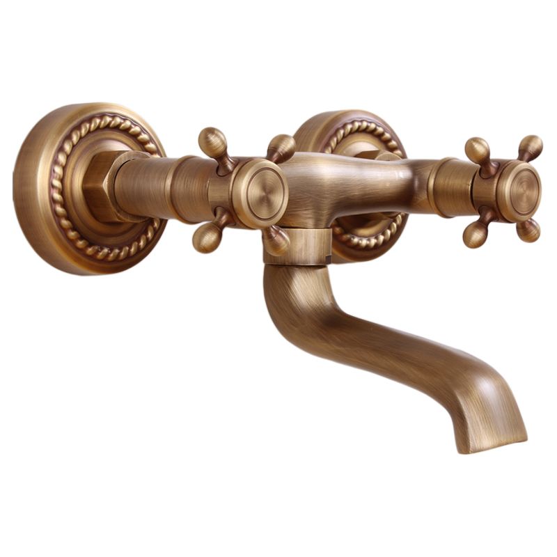 Traditional Wall Mounted Metal Tub Filler Double Handles Waterfall Tub Faucet Trim