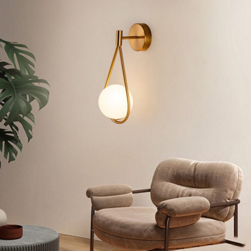 White Glass Globe Wall Light 1 Light Modern Minimalist Sconce Light for Study Living Room