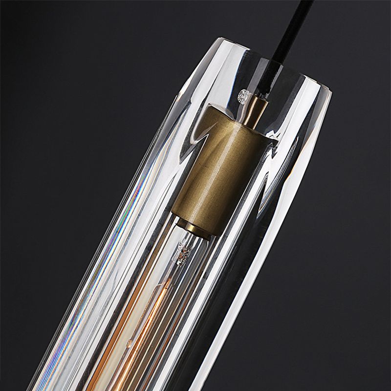 Lampada a sospensione cilindrica in ottone in moderna luce a sospensione a singolo pendente di rame di lusso con tonalità di cristallo