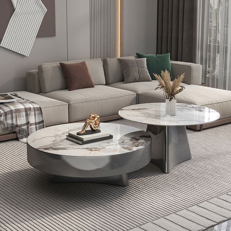 Round Slate Coffee Cocktail Table Pedestal Coffee or End Table with Storage