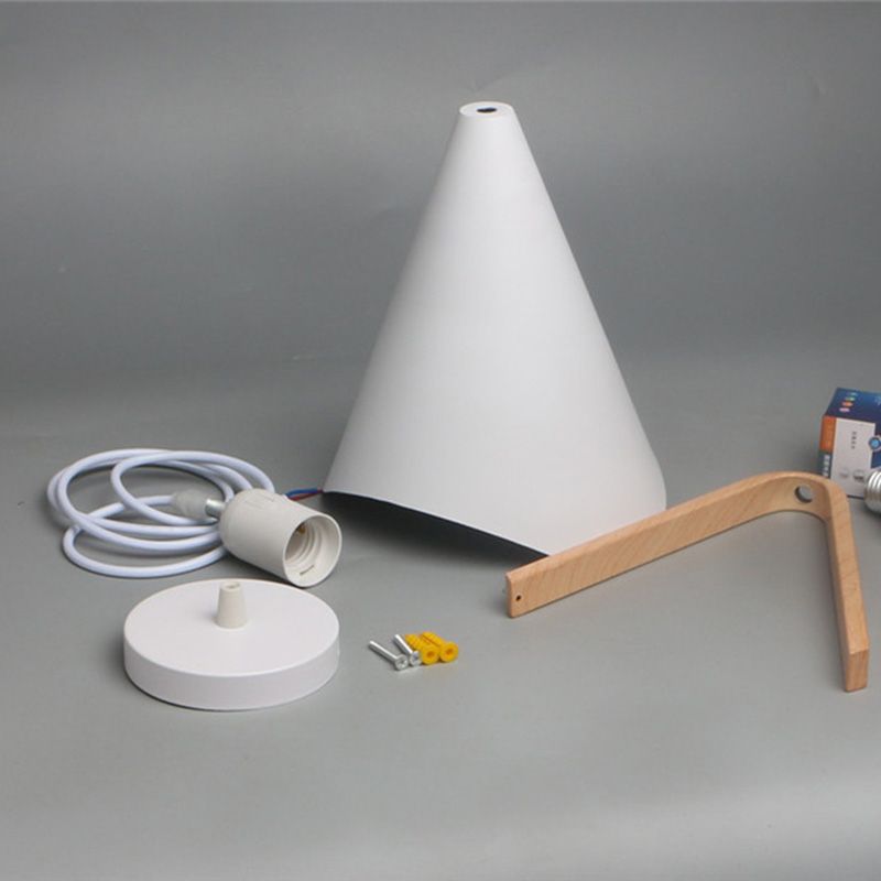 Lámpara de suspensión de diseño de metal de grano de madera nórdica de estilo nórdico de 1 luces en blanco