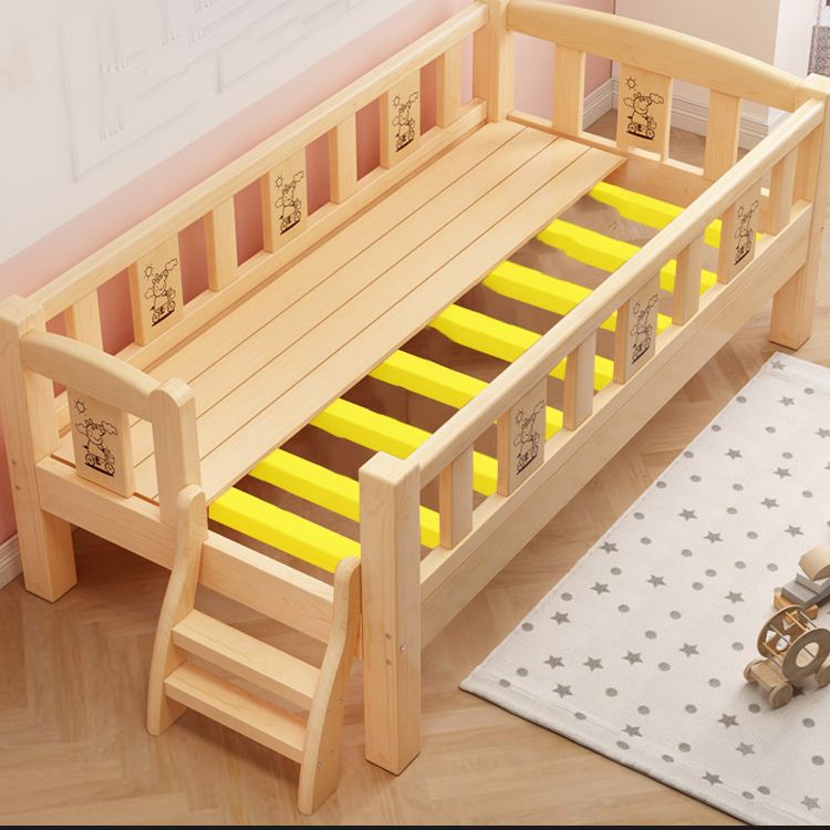 Glam Style Nursery Crib Nature Pine Wood Nursery Crib with Mattress and Guardrail