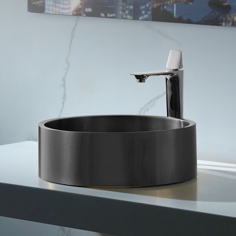 Contemporary Bathroom Sink Metal Round Vessel Bathroom Sink with Pop-Up Drain