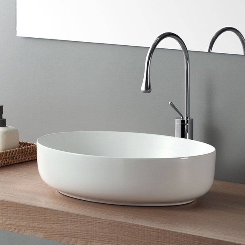 Modern White Vessel Sink Porcelain Vessel Bathroom Sink with Faucet