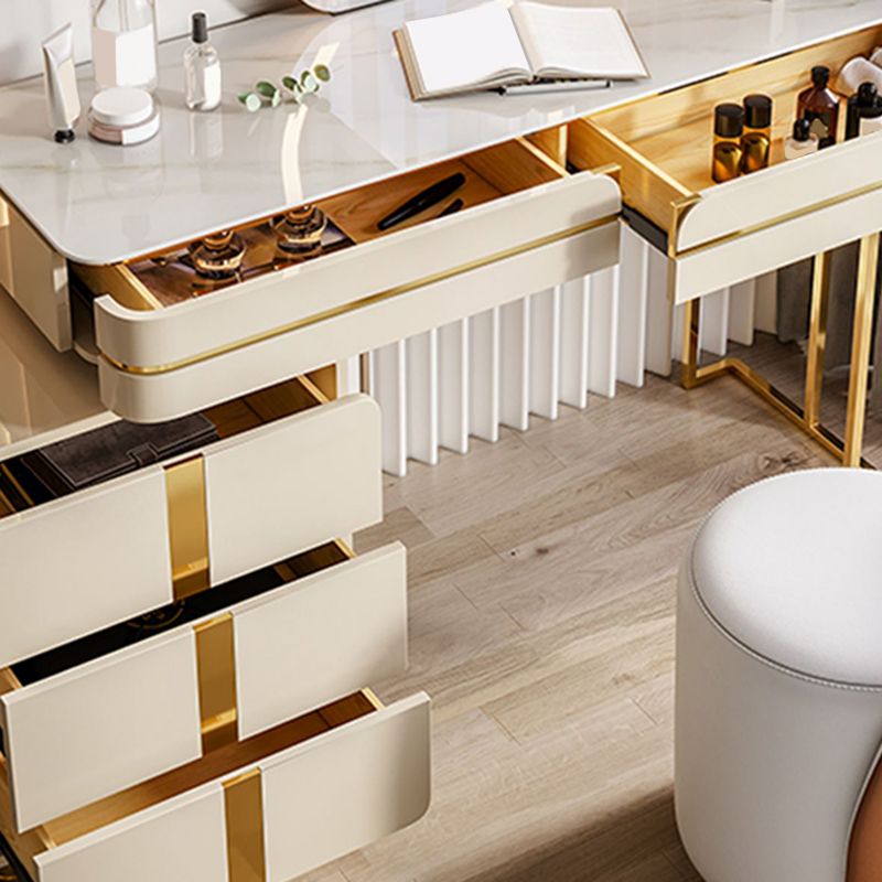 Gold Vanity Bedroom Make-up Vanity Stool Set in Glossy Finish