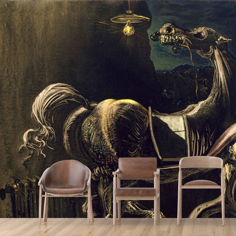Non-Woven Washable Mural Surreal Debris of an Automobile Giving Birth to a Blind Horse Biting a Telephone Wall Art
