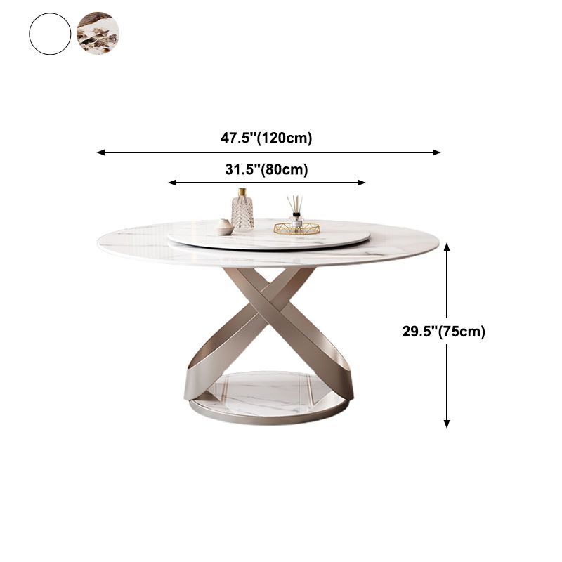 Round Pedestal Table Contemporary Style Stone Dining Site Table with Turntable
