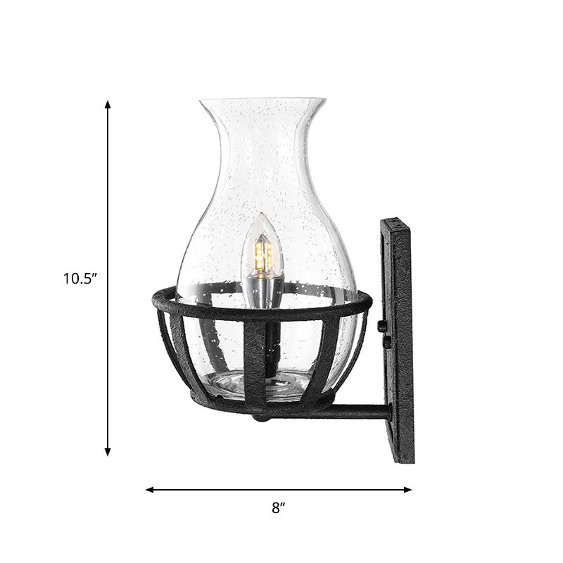 One Bulb Wall Sconce Lighting Bottle Shade Seeded Glass Industrial Living Room Light Fixture in Black