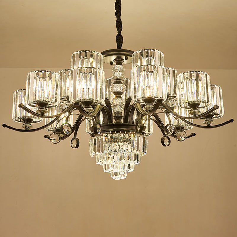 Cilíndrico Candelier Modernista Comedor de cristal transparente Luz de techo colgante en negro