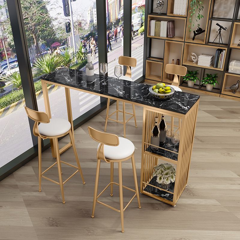 Faux Marble Pub Table 2-shelf Rectangle Cocktail Bar Table with Metal Base