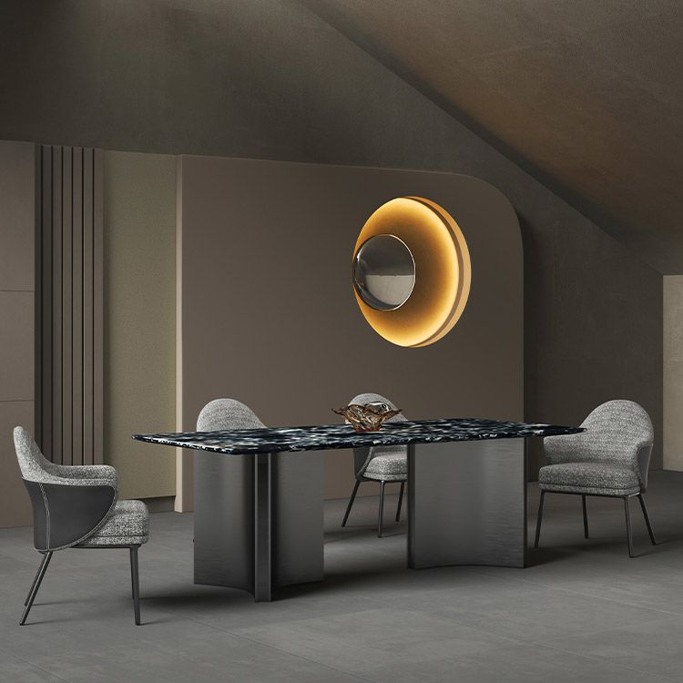 Modern Stone Rectangle Dining Table Stainless Steel Base for Dining Room