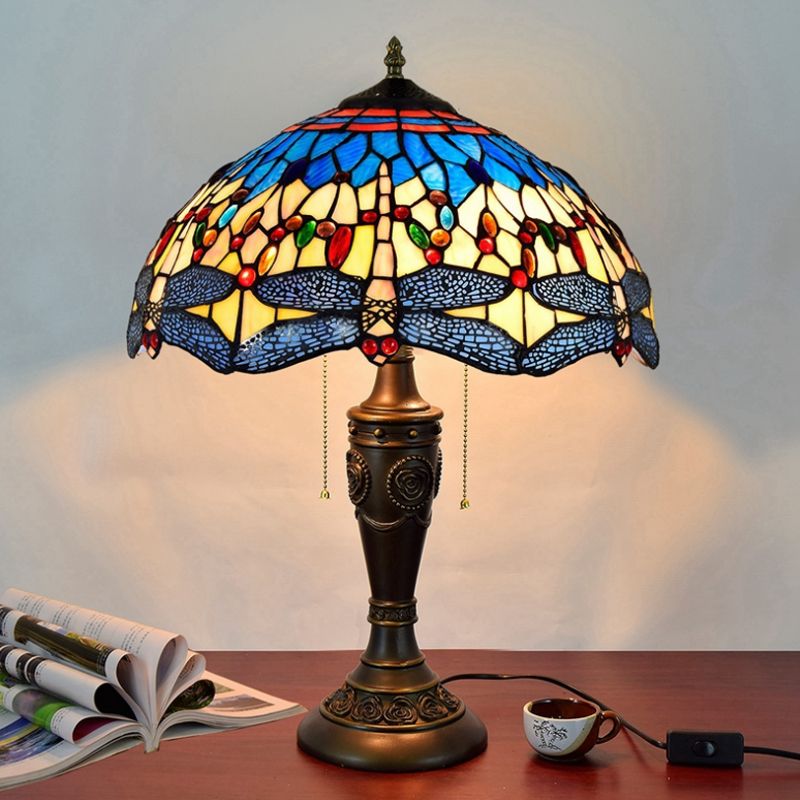 Tiffany Style Table Lamp 2 Lights Desk Lamp with Glass Shade for Bedroom