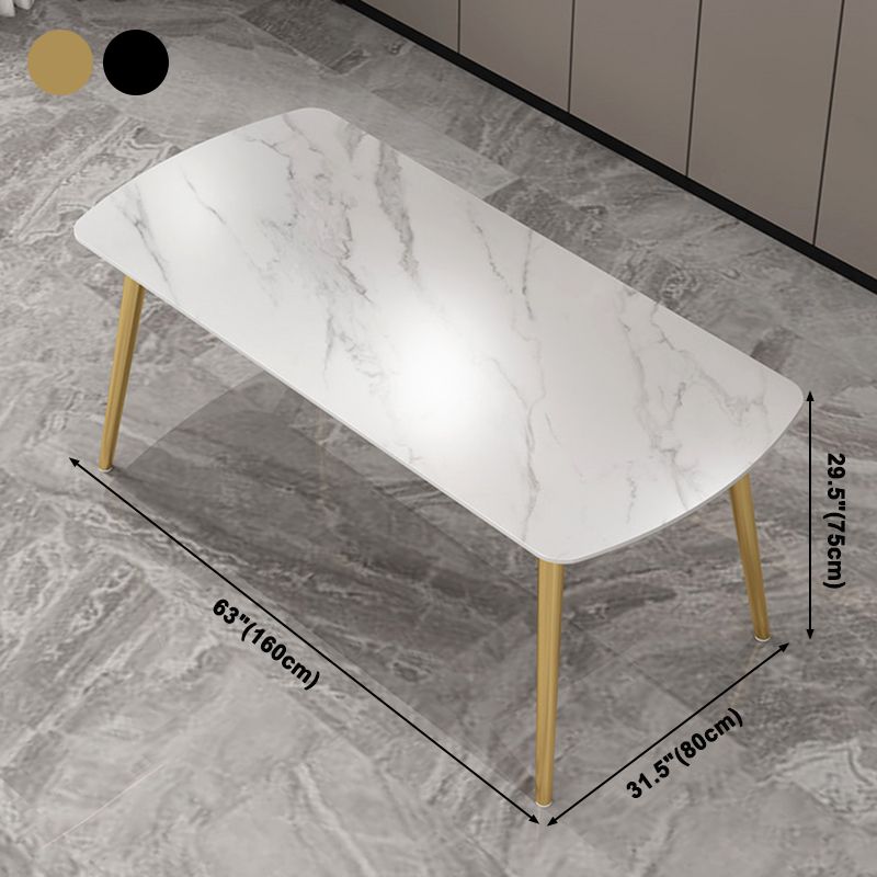 Sintered Stone Modern Style Dining Table White Rectangle Table with 4 Legs