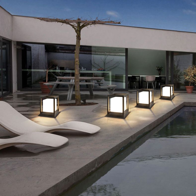 Rectangular Outdoor Lights Black Aluminum Pillar Lamp with Acrylic Shade for Garden