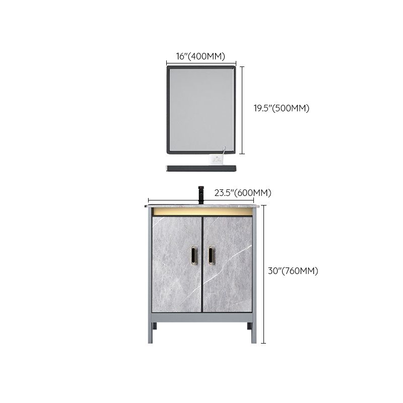 Contemporary Sink Cabinet Freestanding Mirror Cabinet Bathroom Vanity Set in Gray
