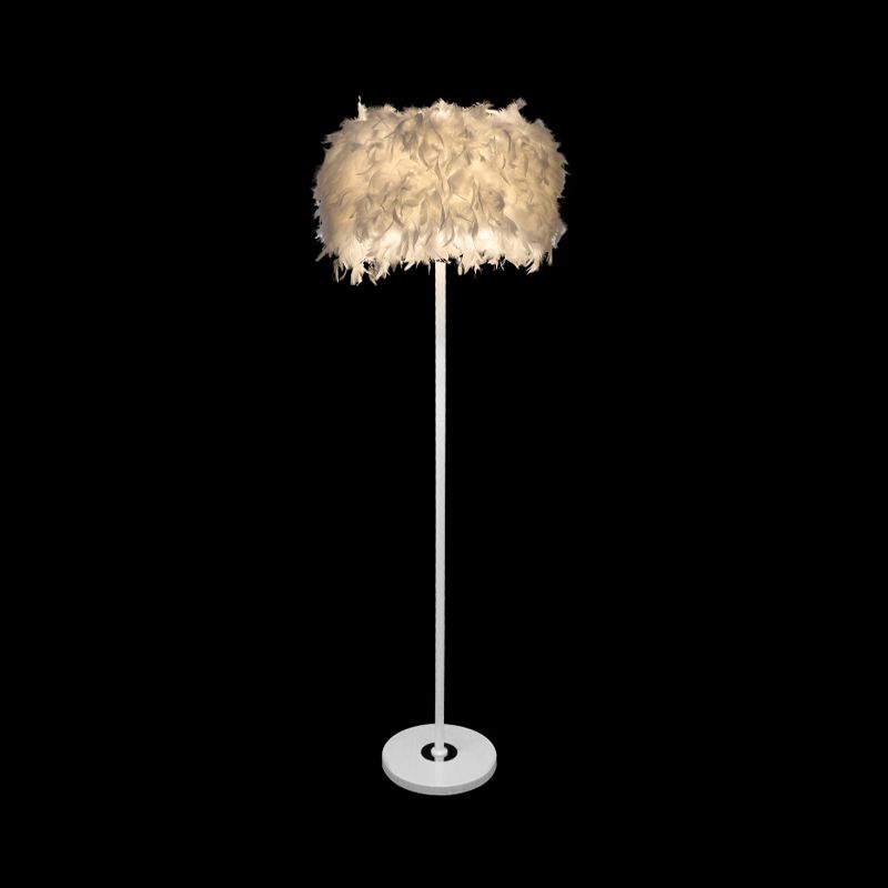 Luz de piso de tambor burdeos/púrpura/rosa minimalista de lámpara de pie de plumas de 1 bulbo para sala de estar