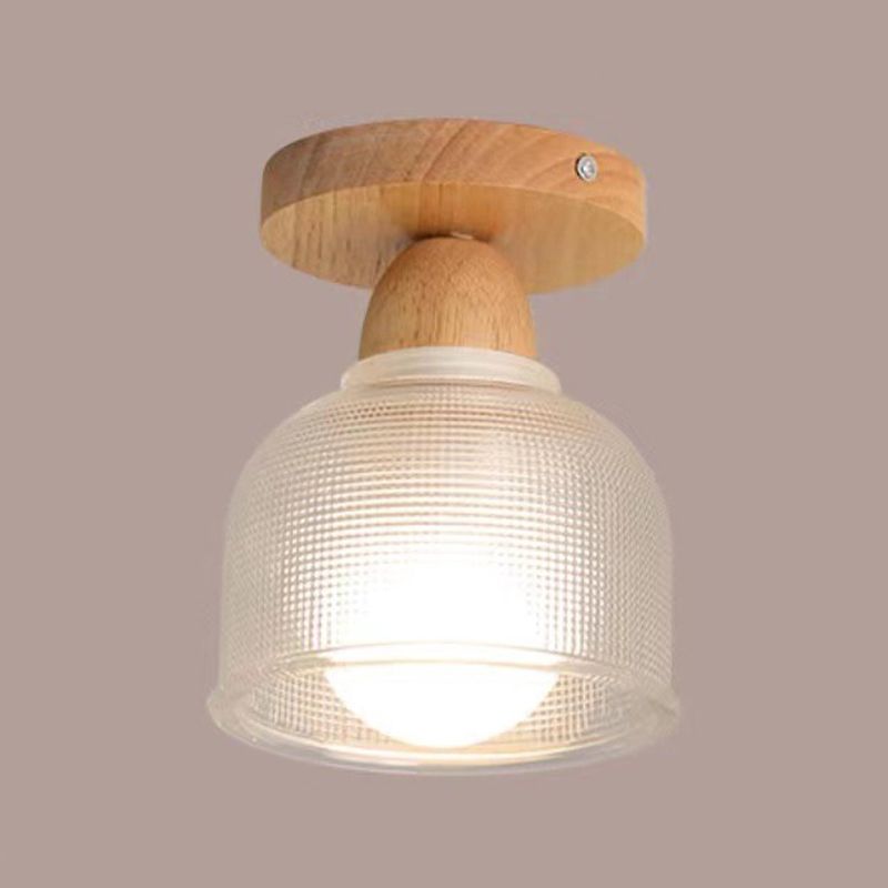 Modern Ceiling Light 1-Light Wooden Ceiling Mount Light with Glass Shade for Bedroom