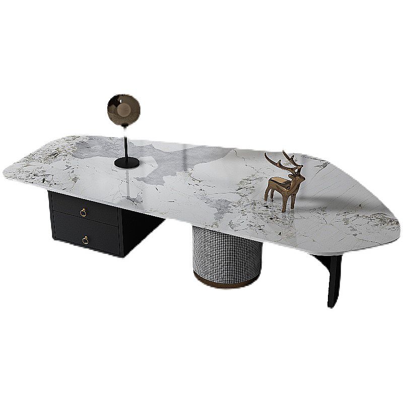 Modern Style White/grey Slate Top Metal Base with Drawer Free Shape Coffee Table