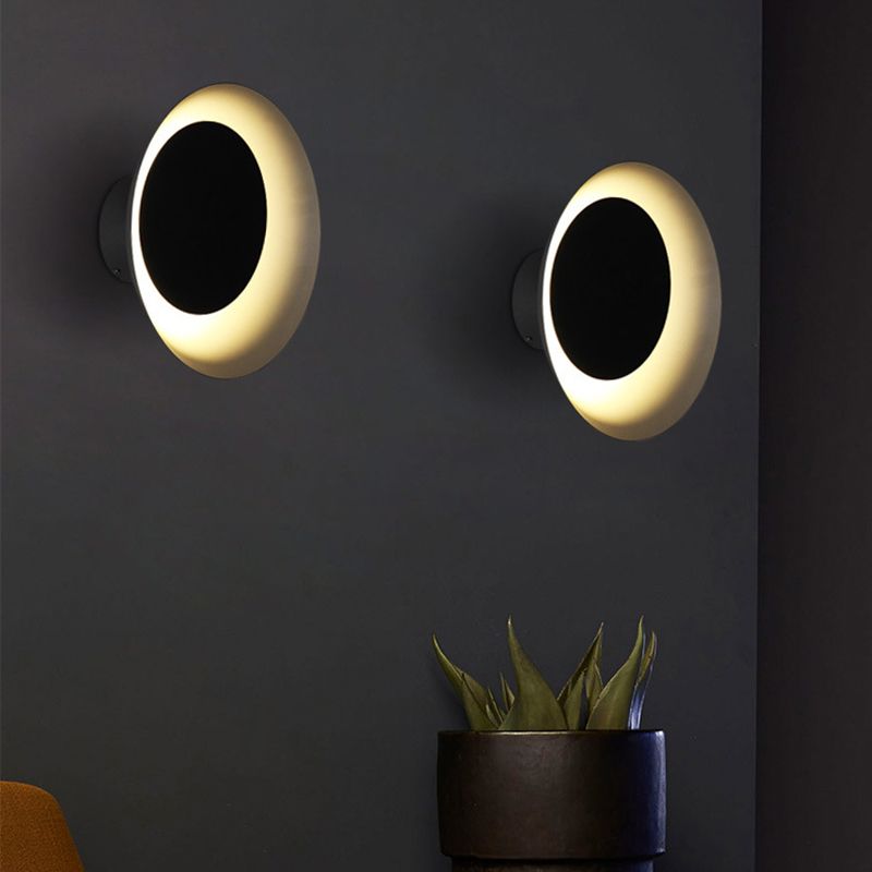 Circle Sconce Light Macaron Metal Black/Grey/Pink LED Wall Mount Light Fixture, 10"/13" Dia