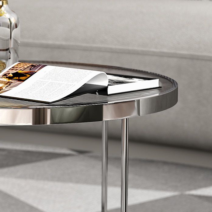 Round Cross Legs Coffee Table Stainless Steel Cocktail Table