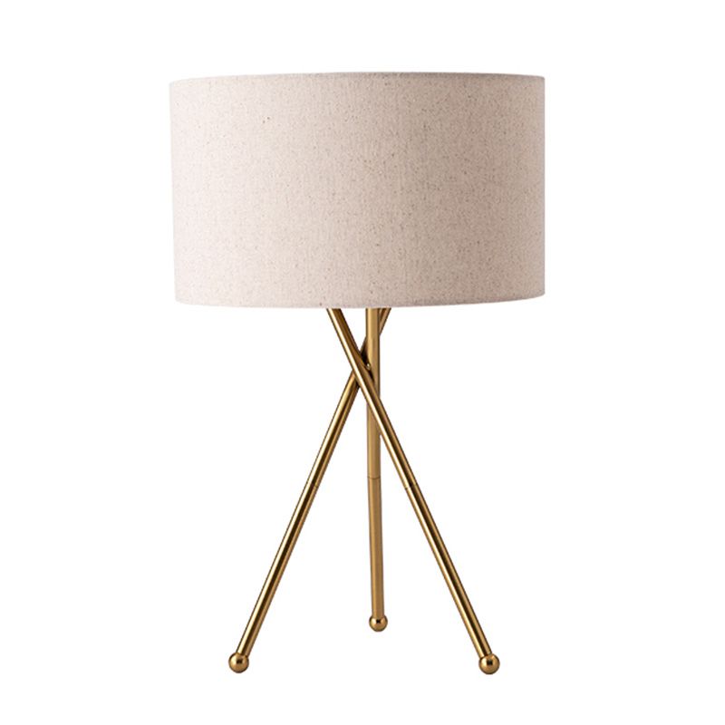 Fabric Drum Shaped Table Lamp Artistic 1��Bulb Nightstand Light with Metallic Tripod