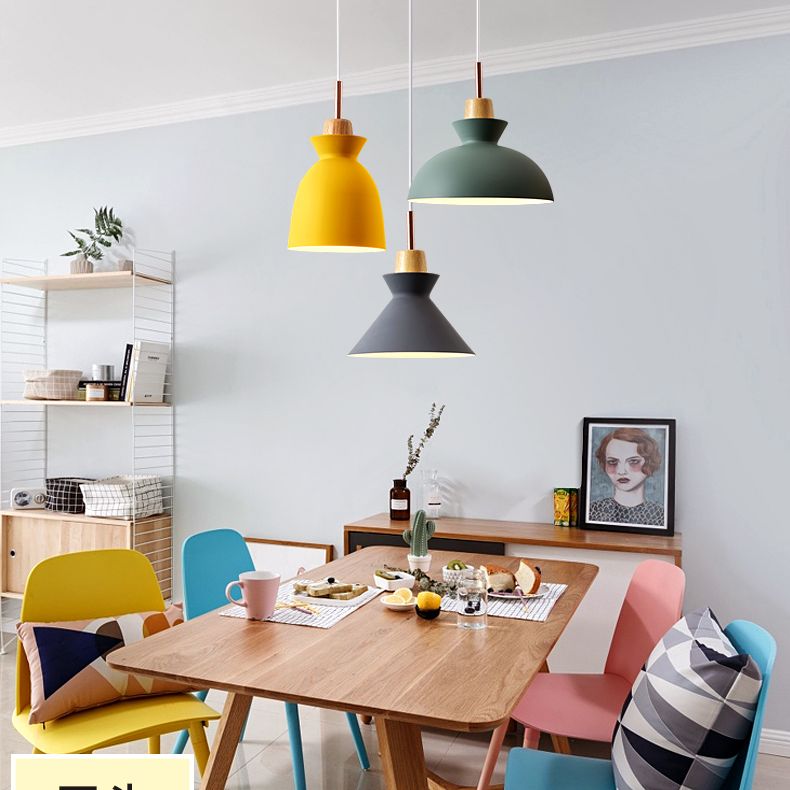 3-Light Macaroon Style Hanging Light Aluminum Shade Nordic Simplicity Pendant Light in Multi Color for Dining Room Bedroom