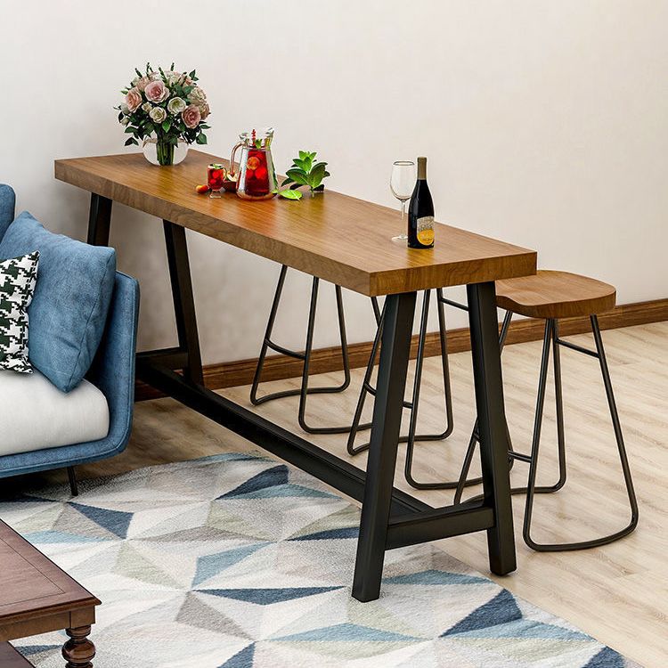 Modem Style Rectangle Bar Table Solid Wood Bar Dining Table with Trestle Base