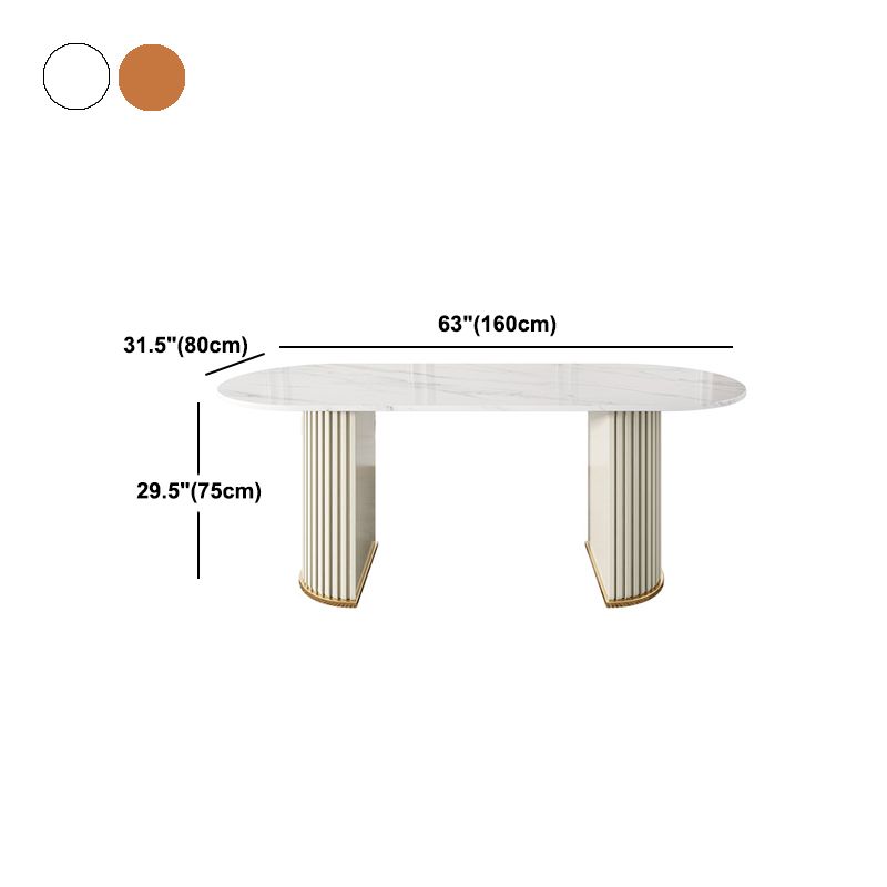White Stone Top Dining Table Modern Oval Dining Table with Sled Base