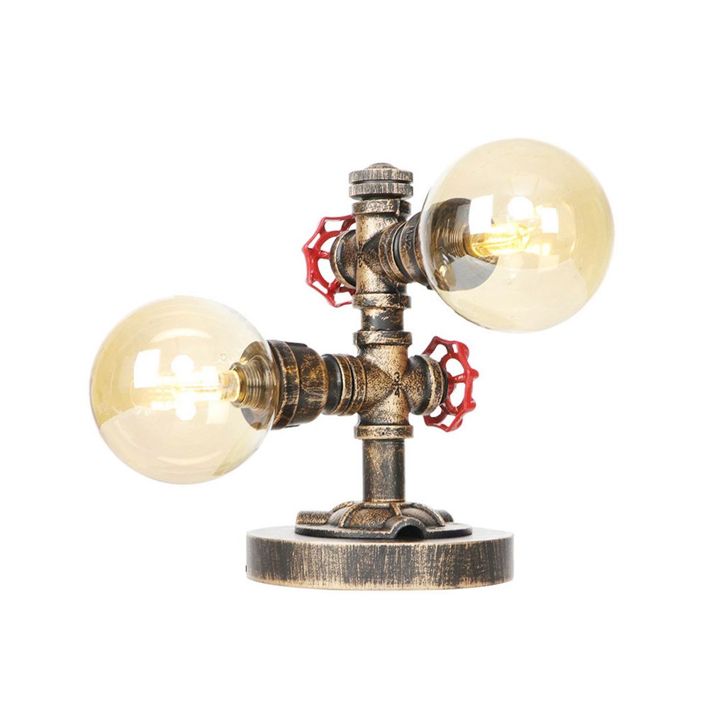 Tarea de sombra de plata de plata/bronce antiguo Lámpara industrial de la sala de estar de 2 luces Clear/Amber Glass.