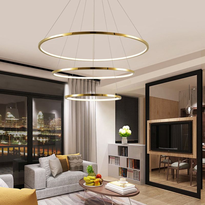 Multi-Layer Living Room Pendant Chandelier Metal LED Modern Hanging Light Kit in Gold